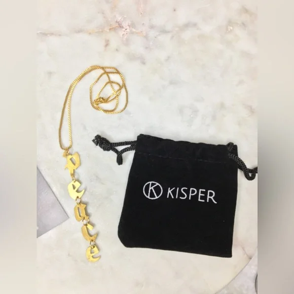 Gold Peace Necklace, handcrafted peace gold tone pendant w/24k gold plated chain - Picture 13 of 15